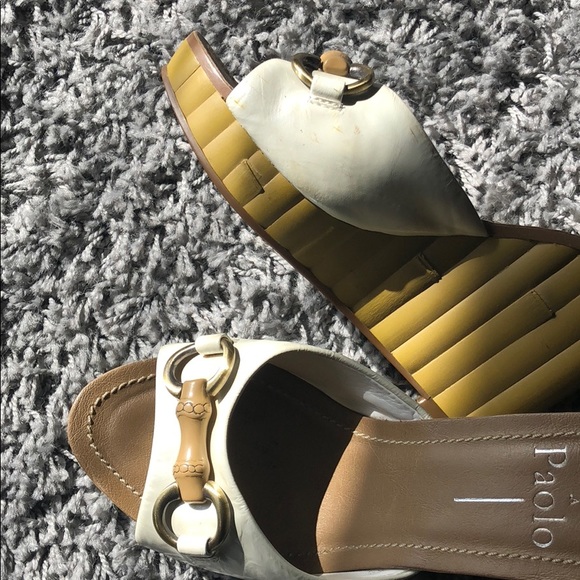 Linea Paolo faux bamboo & pearl ivory wedge sz 7.5 - Picture 4 of 6